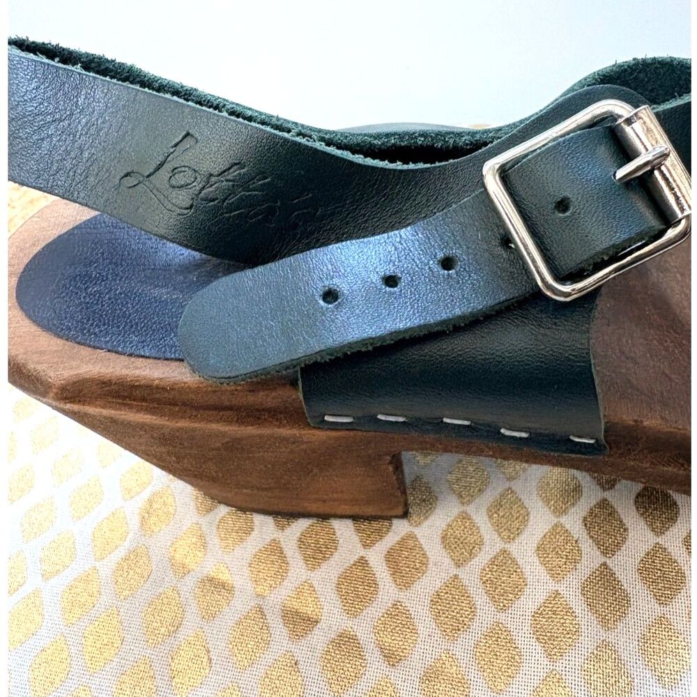 Lotta from Stockholm Dark Hunter Forest Green Leather Wood Heel Clog Sandals 41 - Picture 13 of 14
